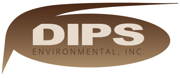 A brown and white logo for dips environmental, inc.