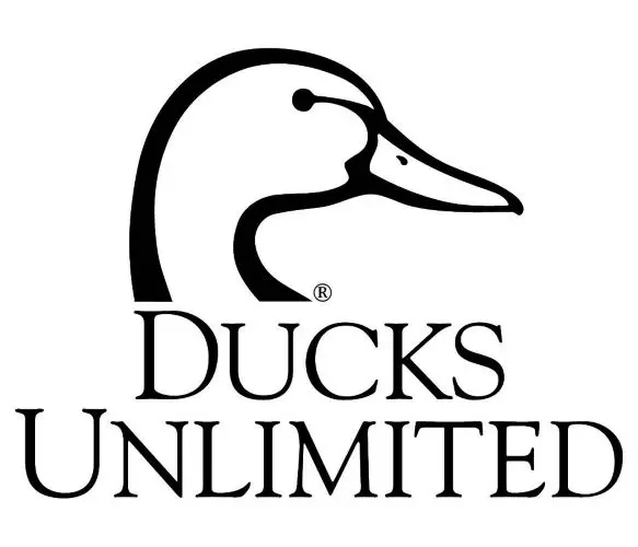 A black and white picture of ducks unlimited logo