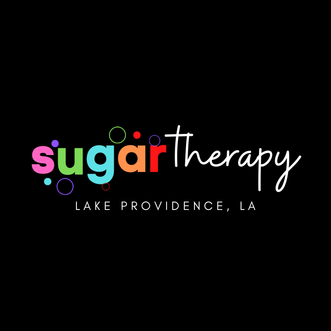 A black background with the words sugar therapy in white.