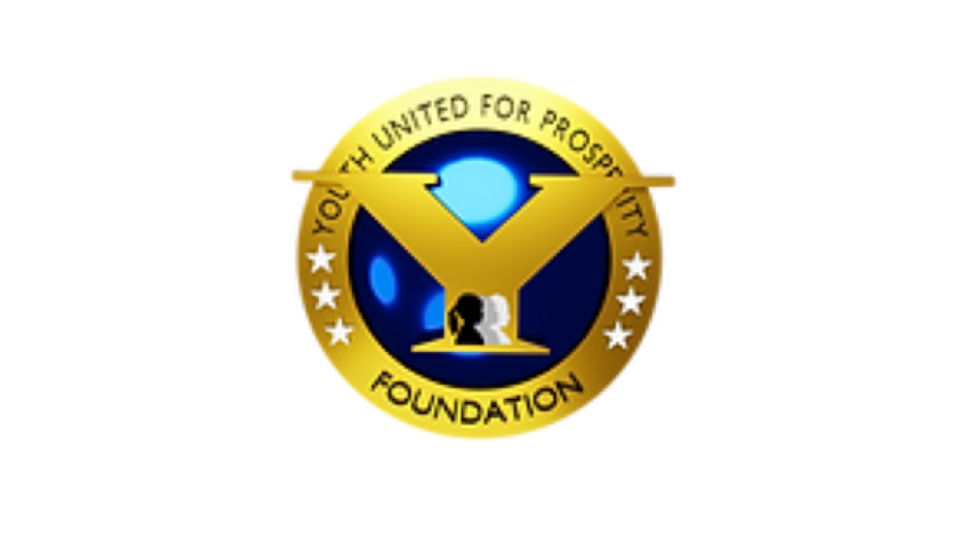 A gold and blue logo for the youth united for prosperity foundation.