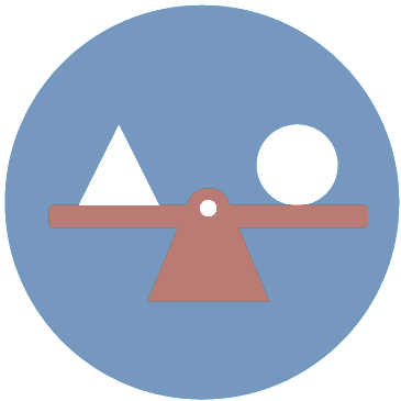 A blue circle with an image of a balance